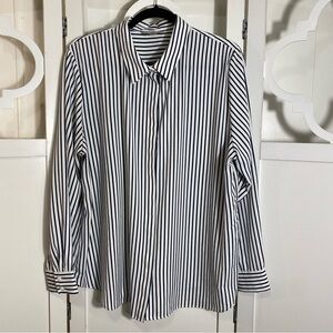 H&M Ivory Black Long Sleeve Women’s Striped Button Down Silky Shirt Size XL